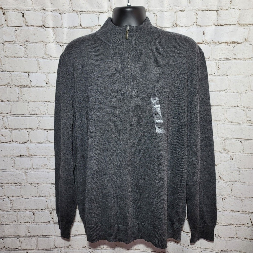 Club Room Men's Sweater Size XXL Merino Wool Blend Pullover 1/4 Zip Gray